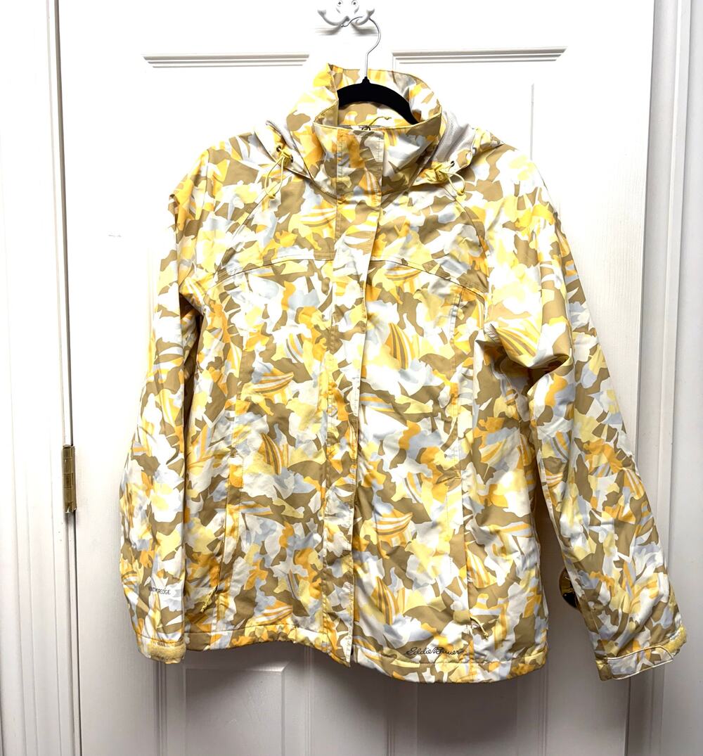 Eddie Bauer Jacket NWOT Shell Yellow Camo Winter Coat Snow Sports Women's Size M
